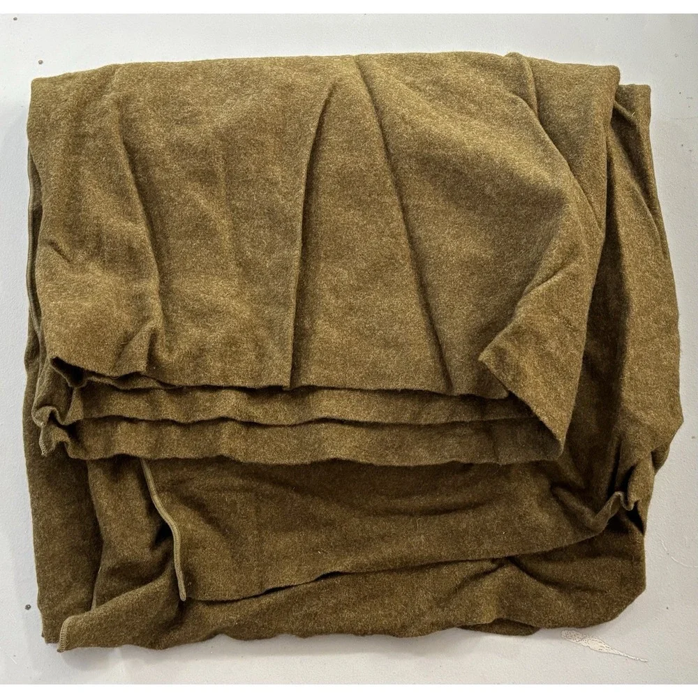 US Army Wool Blanket Military Vintage 1953 Olive Drab 60x72 Chatham Mfg Co